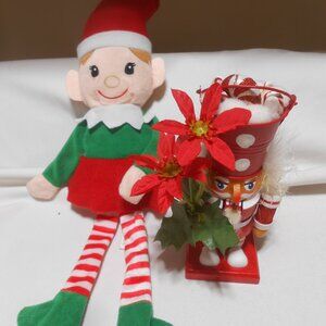 VTG WOODEN NUTCRACKER & PLUSH ELF ON THE SHELF DOLL GREENBRIER BRAND CHRISTMAS